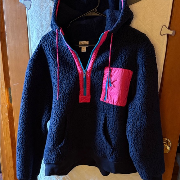 J. Crew Women Fleece Hoodie in Navy and Pink
size Large - Picture 3 of 7